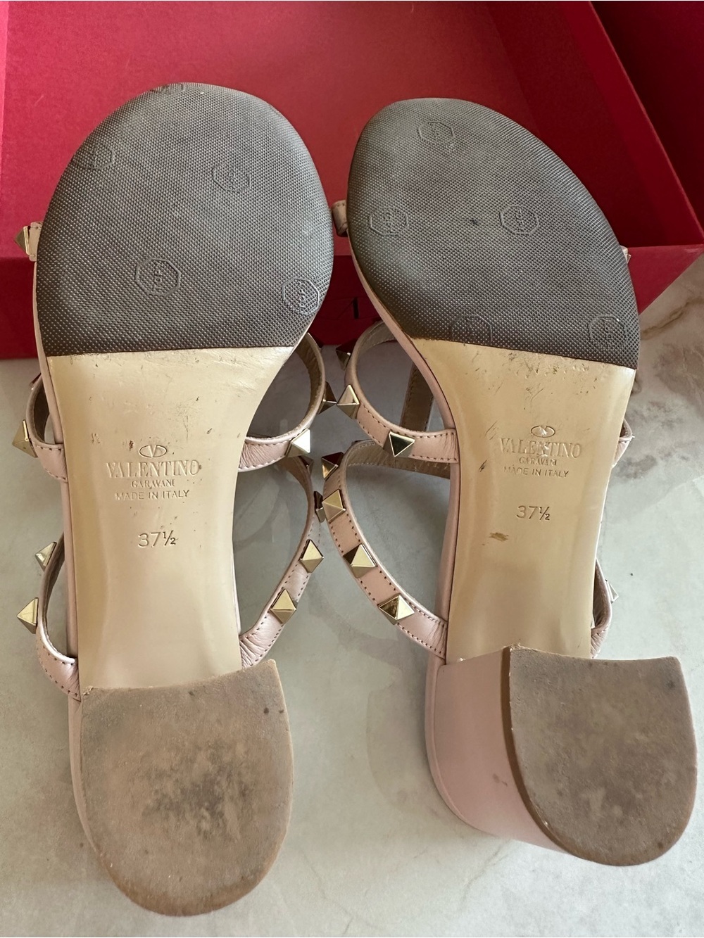 Valentino Pink Leather Rockstud Multi-Strap Mules - Picture 6 of 6